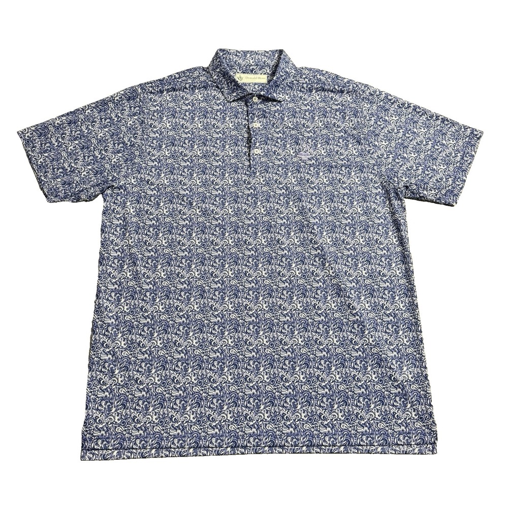Donald Ross Polo Shirt Mens XL Purple Blue Golf Pinehurst Floral Performance